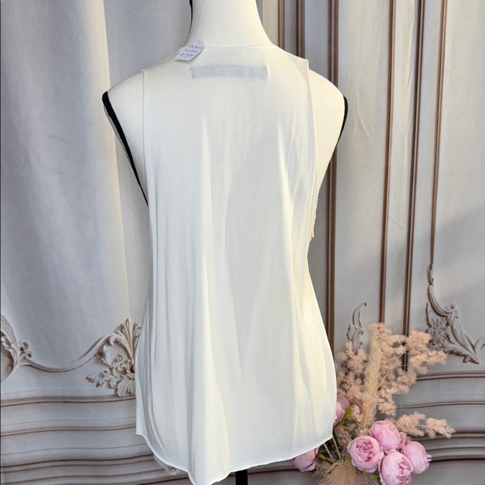 Raquel Allegra Asymmetrical White and Blue Tank Top - Picture 3 of 4